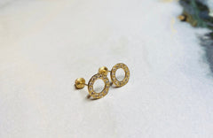 14K Real Gold Dainty Circle with Clear Stones Screw Back Earrings. 14K Gold. 14K Gold Earrings.