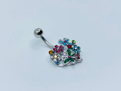 Fancy Butterfly and Flowers Belly Button Ring