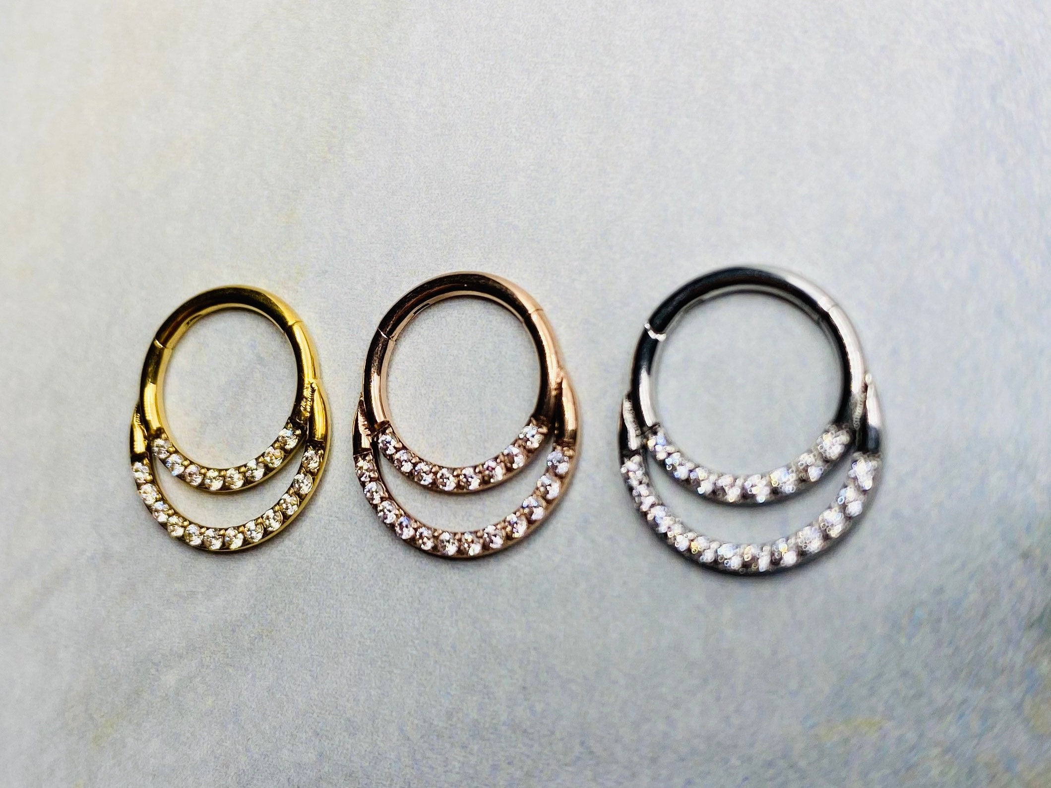 16G High Quality Precision Set Hinged Double Line CZs Septum Rings. Septum Piercings. Septum Jewelry. Septum Ring. Septum Clicker.