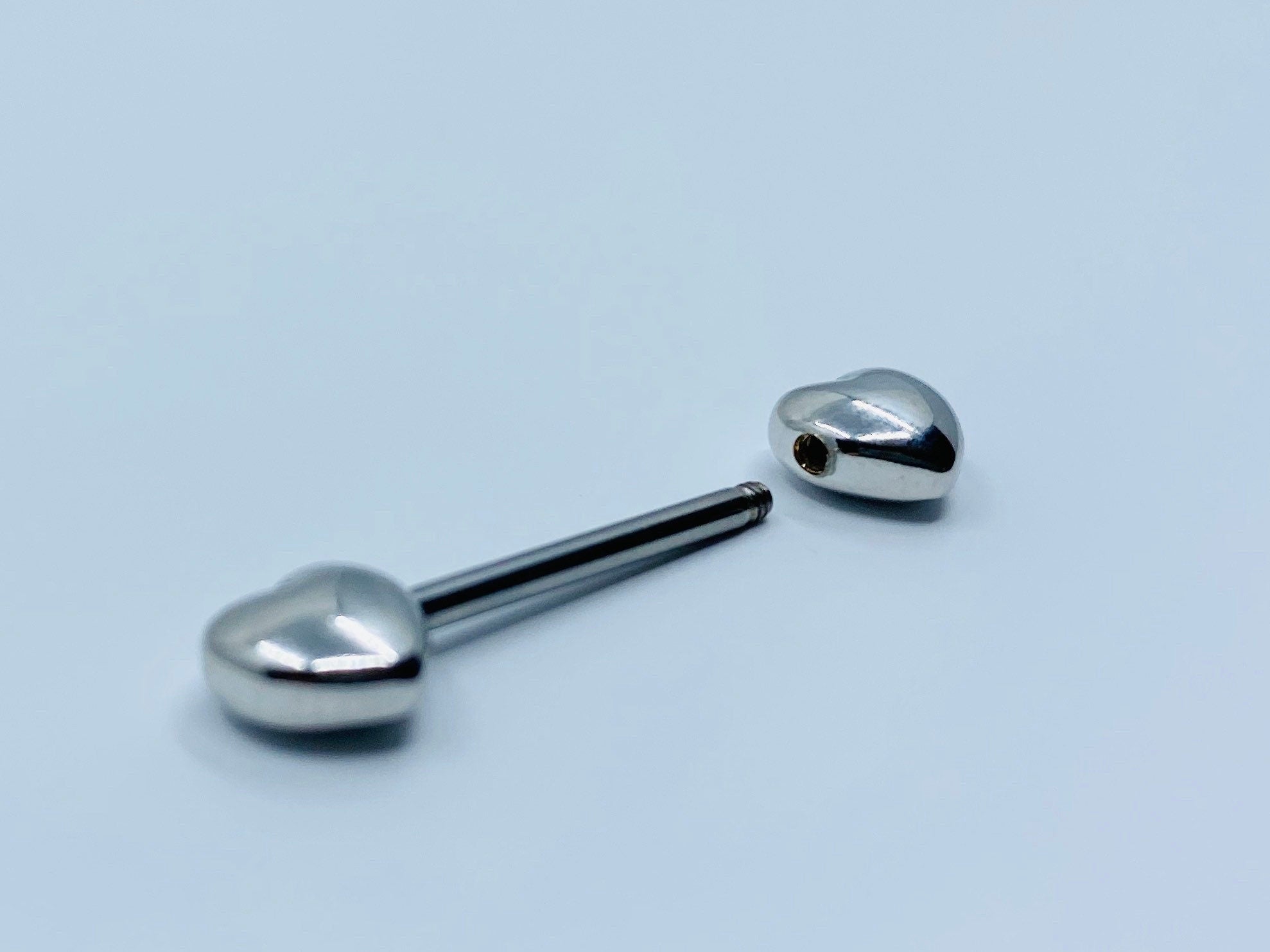 Pair of 14G Silver Heart Nipple Barbells. Nipple Piercings. Nipple Rings. Nipple Jewelry.