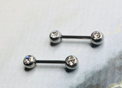 14G Classic Front Facing Clear Crystals Nipple Barbells. Nipple Piercings. Nipple Jewelry. Nipple Rings.