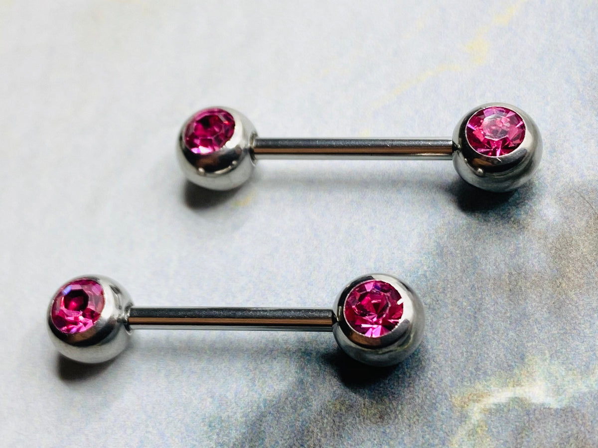 14G Classic Front Facing Gems Nipple Barbells. Nipple Piercings. Nipple Rings. Nipple Jewelry.