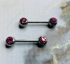 14G Classic Front Facing Gems Nipple Barbells. Nipple Piercings. Nipple Rings. Nipple Jewelry.