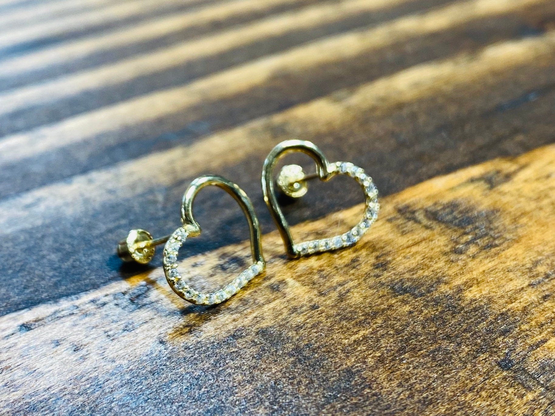 14K Real Gold Dainty Heart Screw Back Earrings