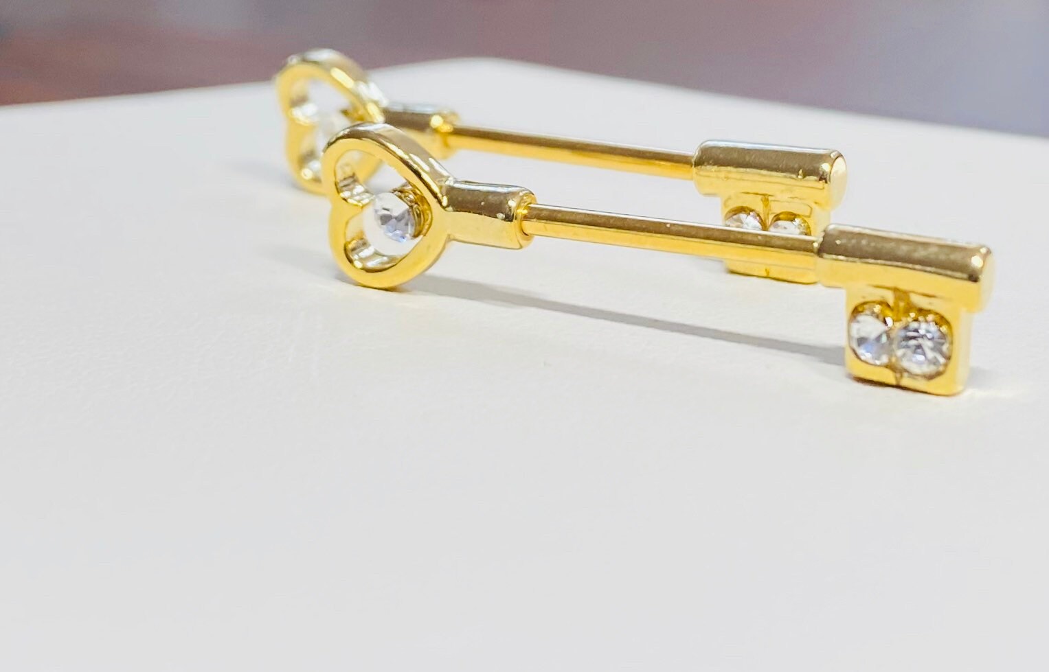 14G Classic Gold Heart & Key Nipple Barbells. Nipple Piercings. Nipple Jewelry. Nipple Rings.