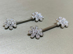 14G Flower Nipple Barbell. Nipple Piercings. Nipple Rings. Nipple Jewlery