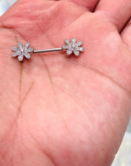 14G Flower Nipple Barbell. Nipple Piercings. Nipple Rings. Nipple Jewlery