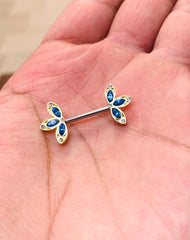 14G Gold Plated Three Petals Flower Nipple Barbell. Nipple Piercings. Nipple Rings. Nipple Jewelry