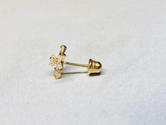 14K Real Gold Clear Stone Dainty Flower Screw Back Earrings. 14K Gold Earrings. 14K Gold. 14K Gold Jewelry.