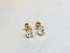 14K Gold Push Back Oval Stud Earrings • Solitaire Stud Earrings • Gold Stud Earrings