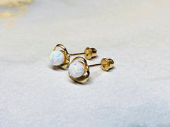 14K Real Gold Dainty Heart Shape with white Opal Screw Back Earrings. 14K Gold. 14K Gold Earrings.