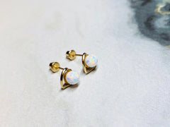 14K Real Gold Dainty Heart Shape with white Opal Screw Back Earrings. 14K Gold. 14K Gold Earrings.