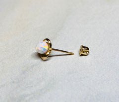 14K Real Gold Dainty Heart Shape with white Opal Screw Back Earrings. 14K Gold. 14K Gold Earrings.