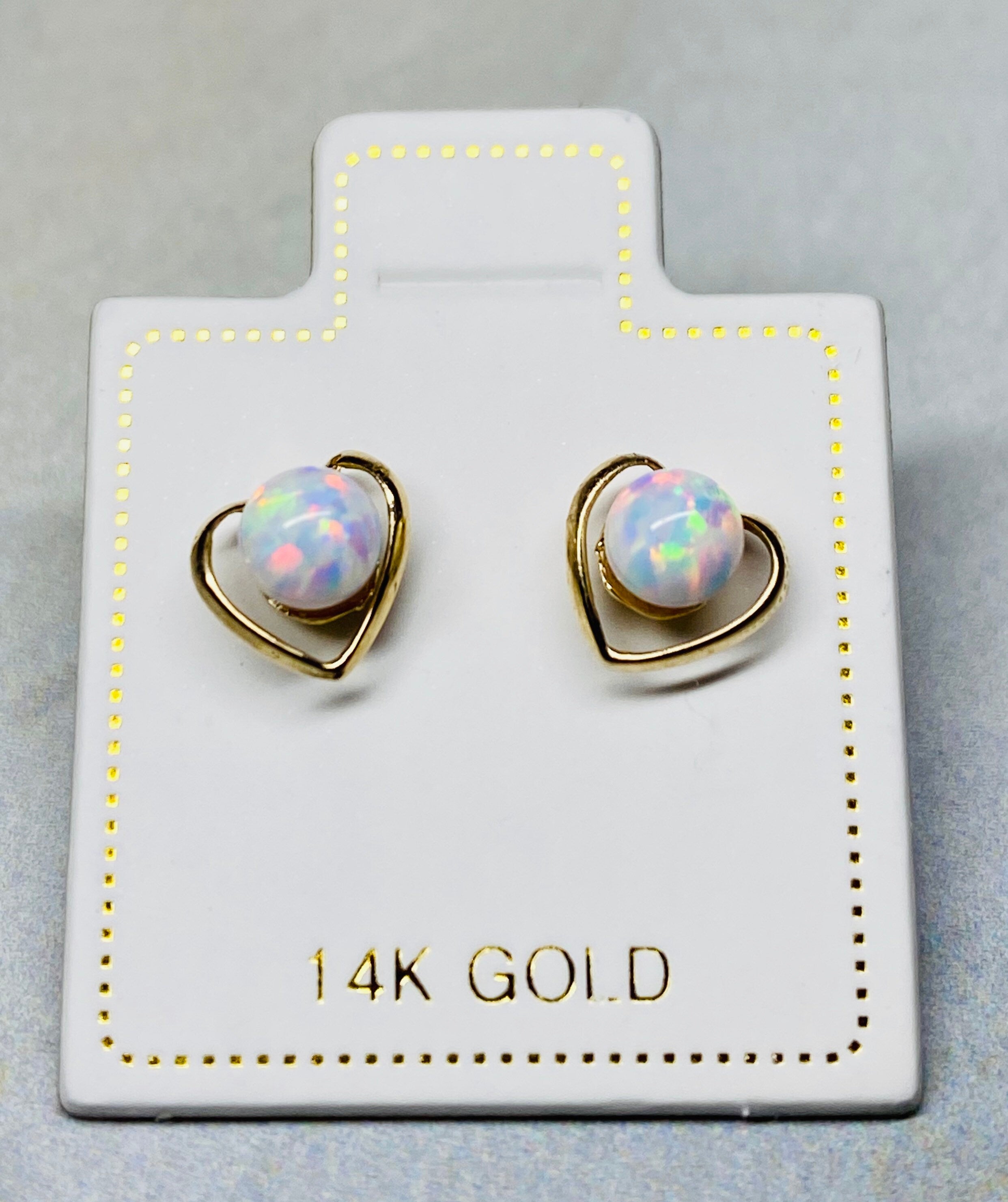 14K Real Gold Dainty Heart Shape with white Opal Screw Back Earrings. 14K Gold. 14K Gold Earrings.