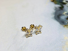 14K Real Gold Butterfly with Clear Stones Screw Back Earrings. 14K Gold. 14K Earrings. 14K Gold Jewelry.