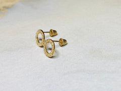 14K Real Gold Dainty Circle with Clear Stones Screw Back Earrings. 14K Gold. 14K Gold Earrings.