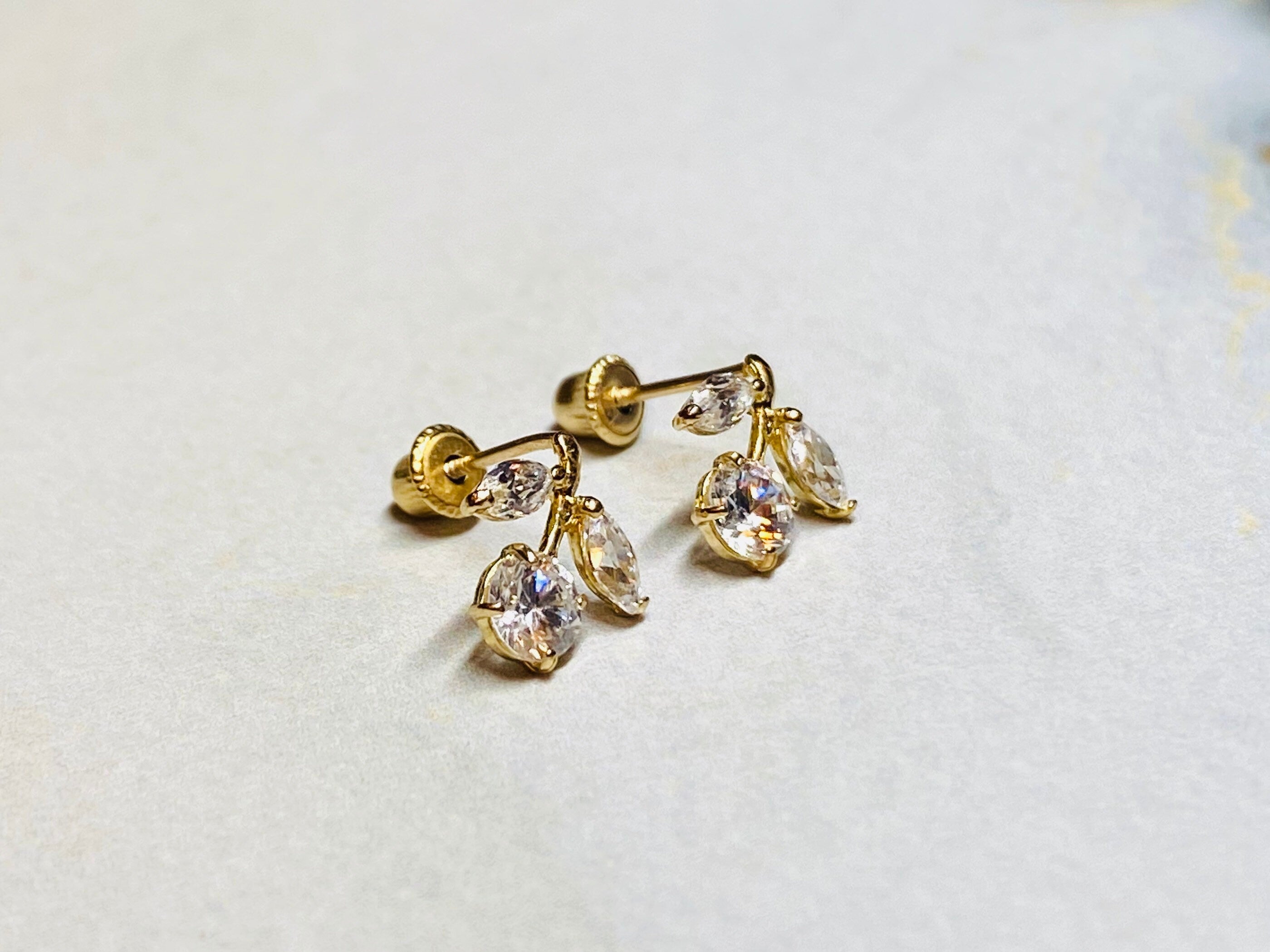 14K Real Gold Cherry Screw Back Earrings.