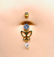 14G Silver Gold Rose Gold Butterfly Dangling Belly Ring. Belly Button Ring. Belly Piercing. Navel Ring.