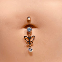 14G Silver Gold Rose Gold Butterfly Dangling Belly Ring. Belly Button Ring. Belly Piercing. Navel Ring.