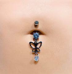 14G Silver Gold Rose Gold Butterfly Dangling Belly Ring. Belly Button Ring. Belly Piercing. Navel Ring.