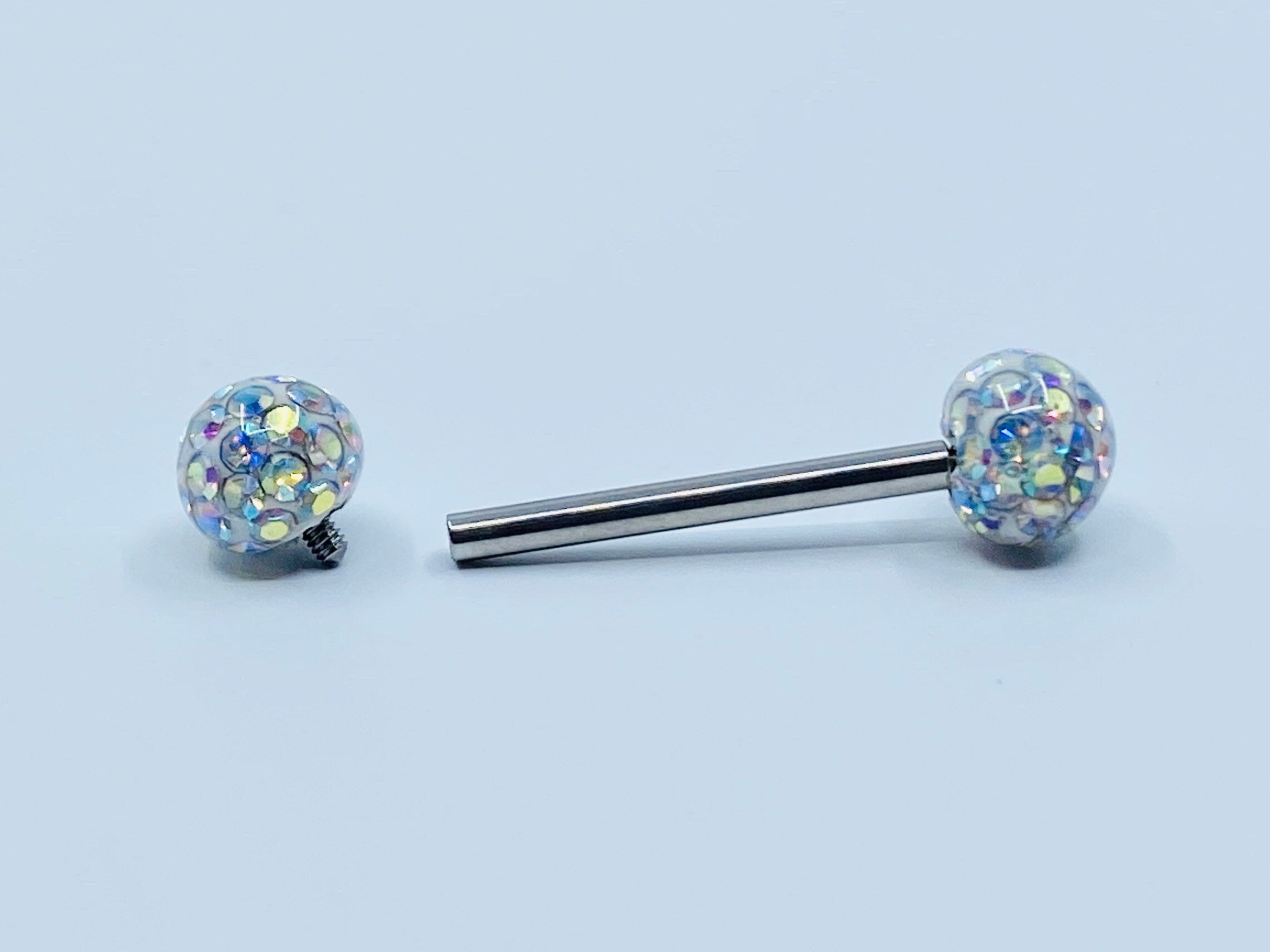 14G Internally Threaded Surgical Steel Epoxy Covered Crystals Nipple Barbells. Nipple Piercings. Nipple Rings. Nipple Jewelry.