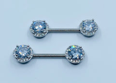 14G Round Crystal Centered Nipple Barbells. Nipple Piercings. Nipple Rings. Nipple Jewelry.