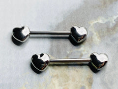 Pair of 14G Silver Heart Nipple Barbells. Nipple Piercings. Nipple Rings. Nipple Jewelry.