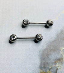 14G Classic Front Facing Clear Crystals Nipple Barbells. Nipple Piercings. Nipple Jewelry. Nipple Rings.