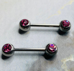 14G Classic Front Facing Gems Nipple Barbells. Nipple Piercings. Nipple Rings. Nipple Jewelry.