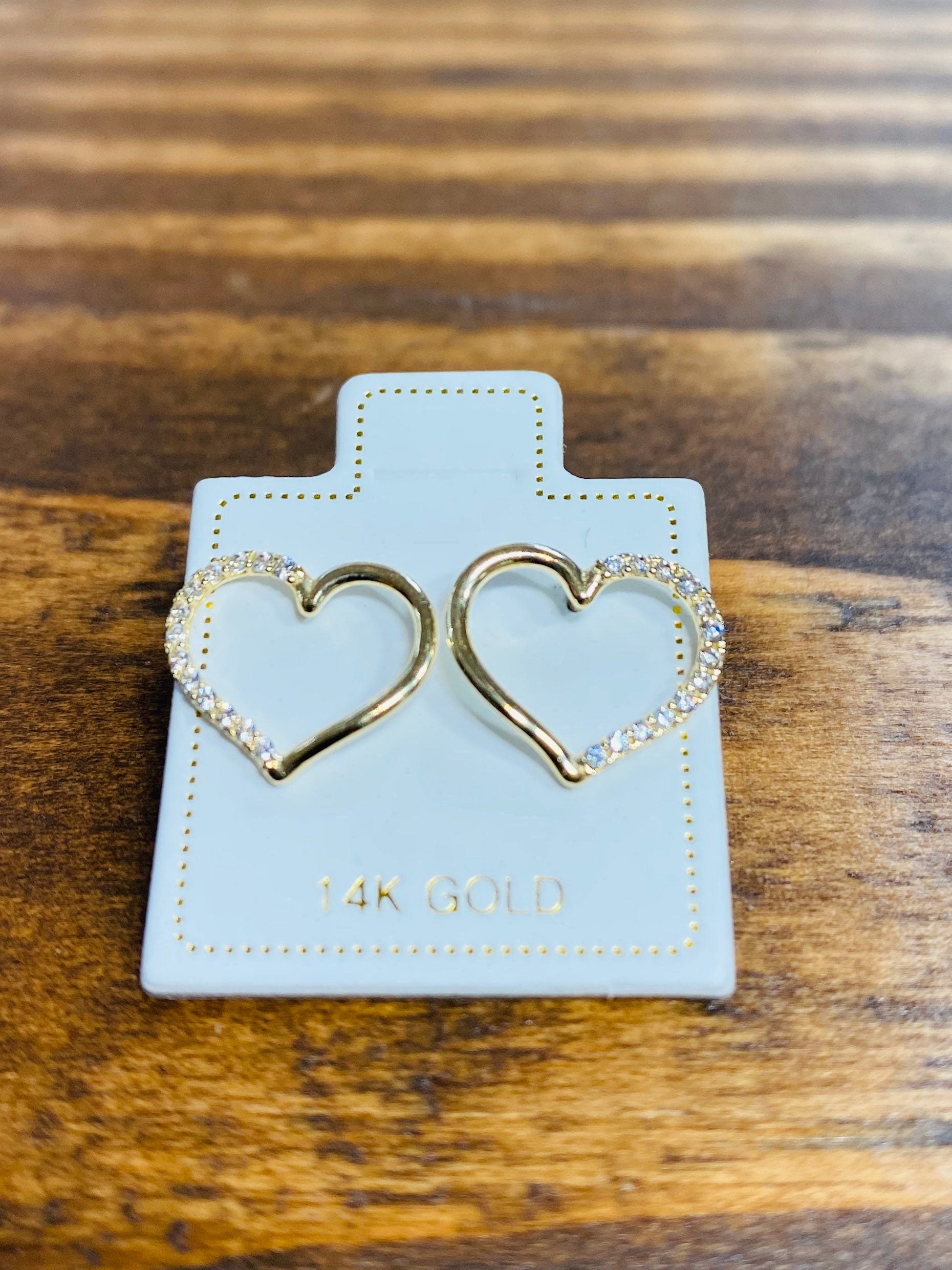 14K Real Gold Dainty Heart Screw Back Earrings