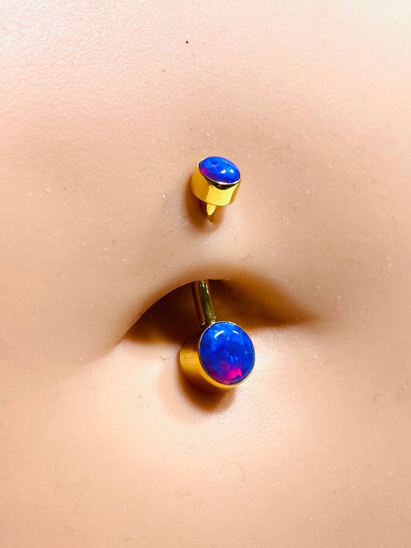 14G Internally Threaded Blue Opal Belly Button Ring. Belly Ring. Navel Ring. Belly Piercing.