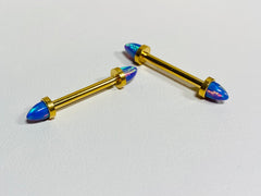 Internally Threaded Blue Opal Nipple Barbell Jewelry for Woman. Nipple Piercings. Nipple Rings. Nipple Jewelry