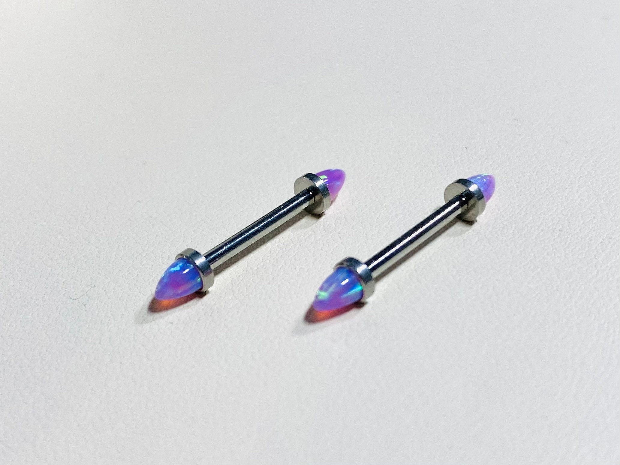 14G Internally Threaded Silver Pink Opal Nipple Barbells. Nipple Piercings. Nipple Rings. Nipple Jewelry