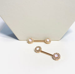 14G Rose Gold Opal Elegance Nipple Barbells. Nipple Piercings. Nipple Jewelry. Nipple Rings.