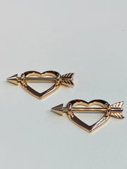 14G Rose Gold Cupid Heart Nipple Barbells. Nipple Piercings. Nipple Rings. Nipple Jewelry.