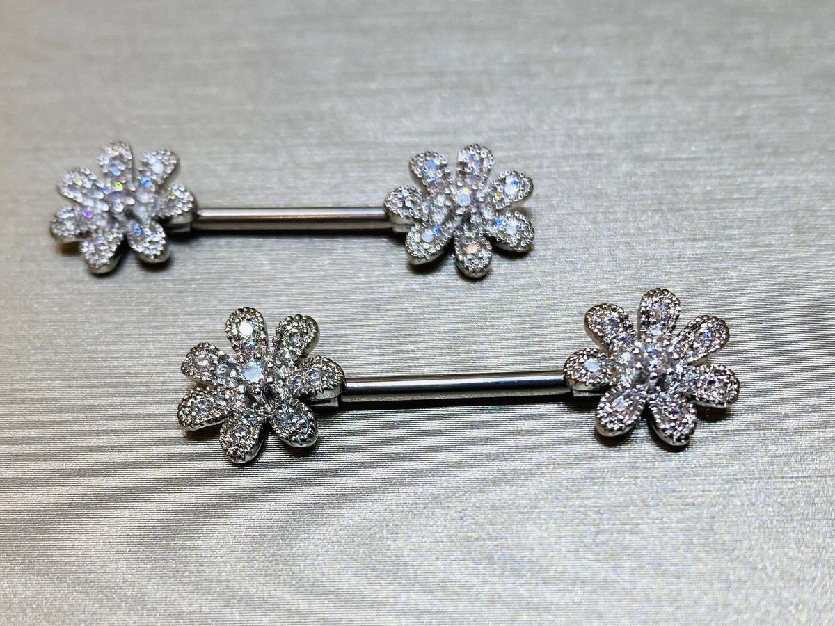 14G Flower Nipple Barbell. Nipple Piercings. Nipple Rings. Nipple Jewlery