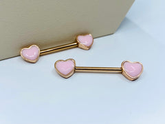 14G Rose Gold True Love Pink Enamel Hearts Nipple Barbells. Nipple Piercings. Nipple Rings. Nipple Jewelry