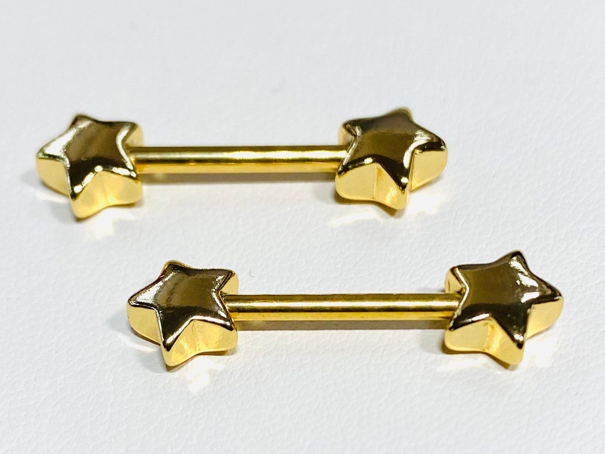 14G Gold Classic Star Nipple Barbell. Nipple Piercings. Nipple Rings. Nipple Jewelry