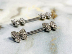 14G Silver Dainty and Sparkling Bow-Tie Nipple Barbell. Nipple Piercings. Nipple Rings. Nipple Jewelry.