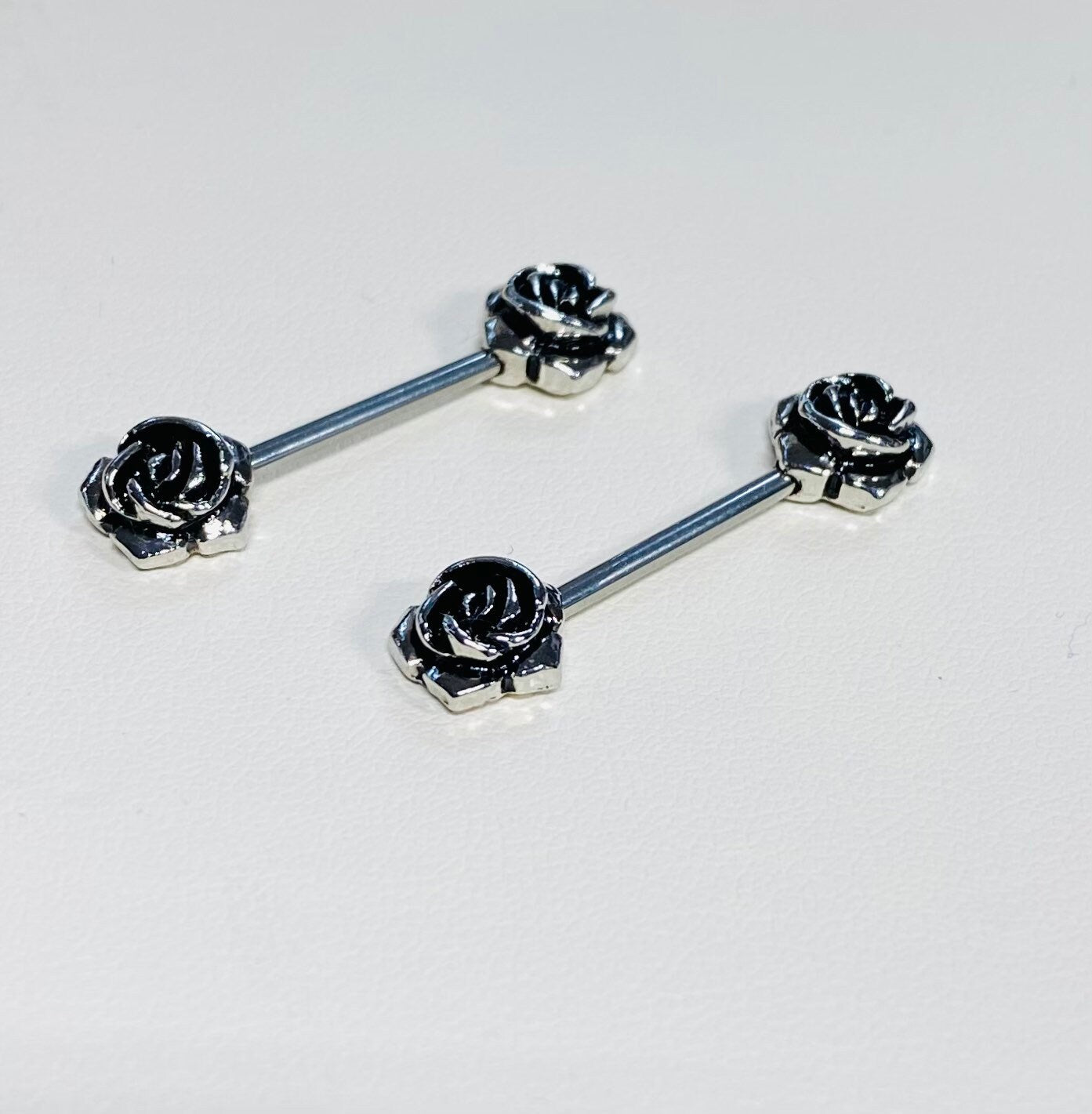 14G Classic Vintage Silver Rose Flower Nipple Barbell. Nipple Piercings. Nipple Rings. Nipple Jewelry