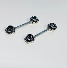 14G Classic Vintage Silver Rose Flower Nipple Barbell. Nipple Piercings. Nipple Rings. Nipple Jewelry