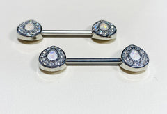 14G Silver Opal Avice Nipple Barbells. Nipple Piercings. Nipple Rings. Nipple Jewelry