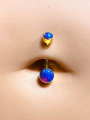 14G Internally Threaded Blue Opal Belly Button Ring. Belly Ring. Navel Ring. Belly Piercing.