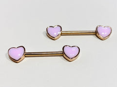 14G Rose Gold True Love Pink Enamel Hearts Nipple Barbells. Nipple Piercings. Nipple Rings. Nipple Jewelry