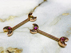 14G Rose Gold Treasure Celtic Moon Nipple Barbells. Nipple Piercings. Nipple Rings. Nipple Jewelry.