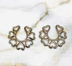 Clip-On Vintage Hearts Nipple Rings. Push to Fit in Place. No Piercing Needed. Nipple Jewelry. Nipple Rings.