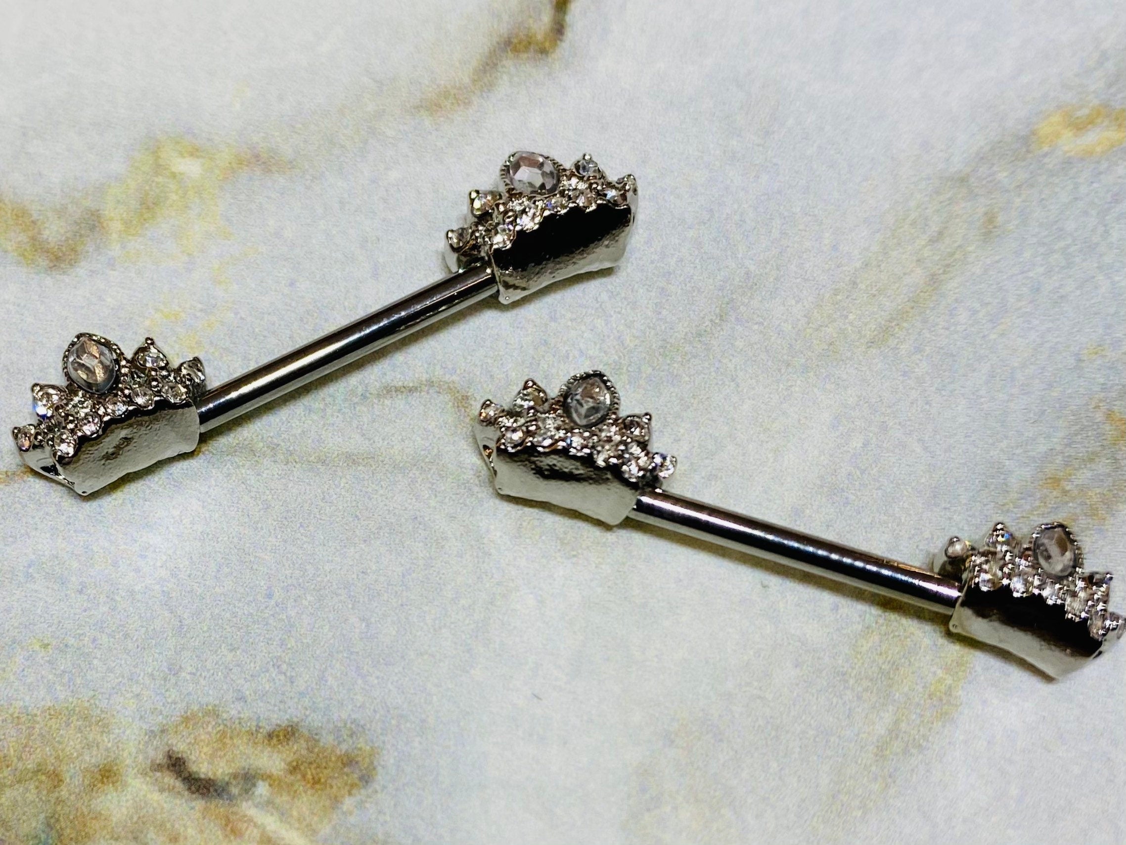 14G Sparkling Tiara Crown Nipple Barbells. Nipple Piercings. Nipple Rings. Nipple Jewelry.