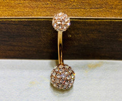 Rose Gold Sprinkled Diamonds Full Dome Cluster Belly Button Ring. Belly Piercing. Belly Ring. Navel Ring.