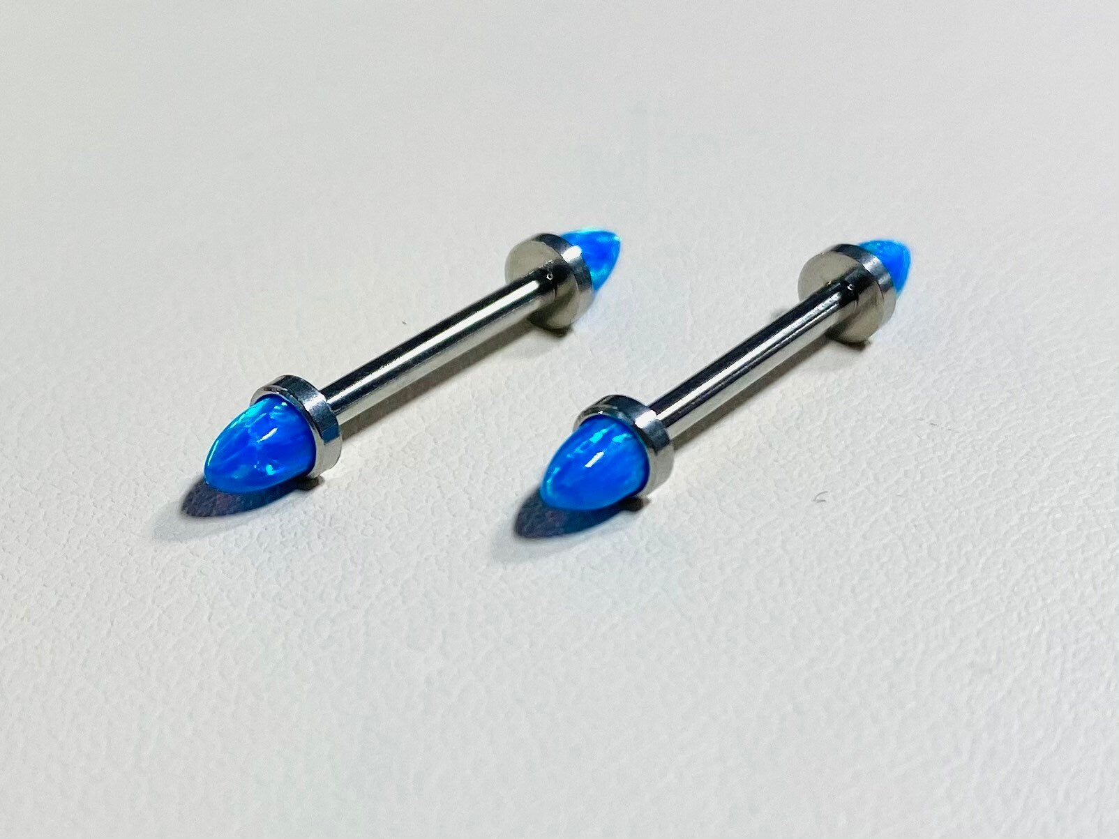 14G Implant Grade Titanium Internally Threaded  Blue Opal Ends Nipple Barbell. Nipple Piercings. Nipple Rings. Nipple Jewelry.