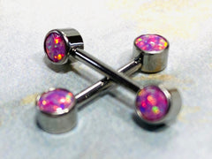 14G Implant Grade Titanium Internally Threaded Pink Opal Nipple Barbells. Nipple Rings. Nipple Piercings. Nipple Jewelry.